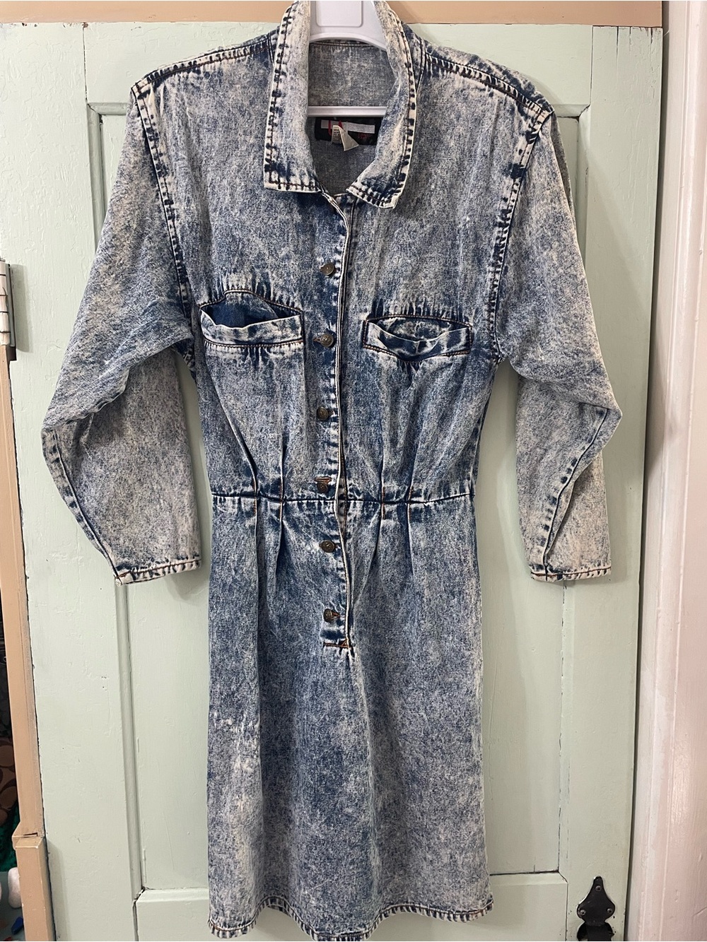 Vintage Acid Wash Denim Dress - Light Blue